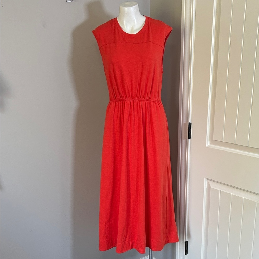 ME+EM Red Cut Out Back Midi Dress Organic Cotton Pockets Tie Back Sz 8 - Picture 3 of 16